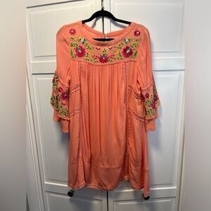 Rahi Cali Dress With Embroidered Floral Pattern Size Women’s Small Color Coral